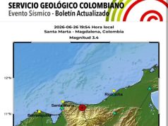 de magnitud 3.4 se registró cerca de Santa Marta