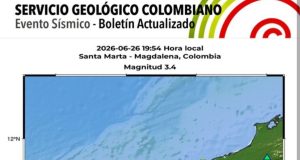 de magnitud 3.4 se registró cerca de Santa Marta