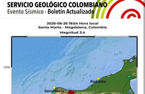 de magnitud 3.4 se registró cerca de Santa Marta