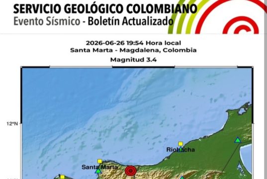 de magnitud 3.4 se registró cerca de Santa Marta
