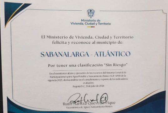 Sabanalarga alcanza la máxima calificación nacional en el manejo de recursos para agua potable